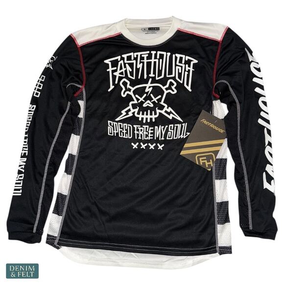 Fasthouse Youth Grindhouse Akuma Black Motocross Jersey Speed Frees My Soul NEW - Picture 2 of 11